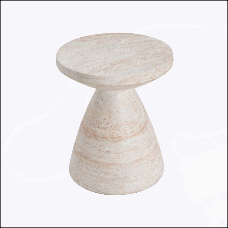 Table d'appoint intérieure / extérieure en béton léger avec finition en travertin élégant pour une utilisation polyvalente et durable
