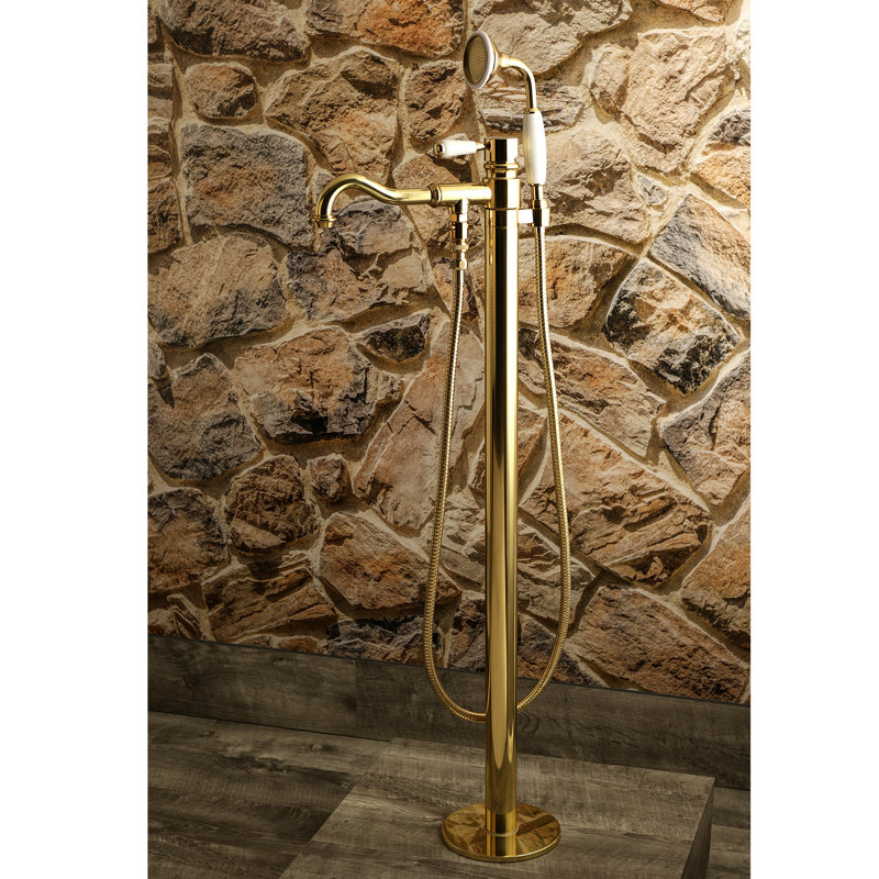 Kingston Brass Paris Single-Handle 1-Hole Freestanding Tub Faucet with Hand Shower, Polished Brass