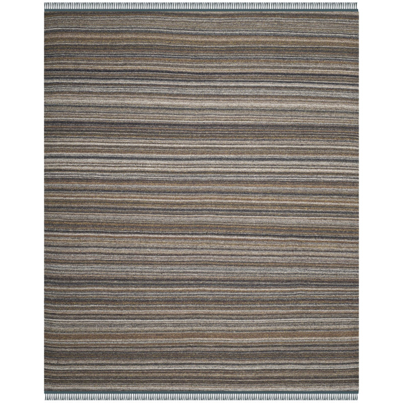 Tapis rayé en coton / viscose tissé à la main Fitzpatrick, Rectangulaire 8 pi x 10 pi