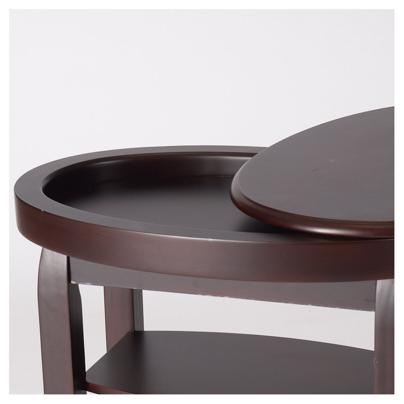 Sydni Swivel-top Side Table with Shelves, Mahogany