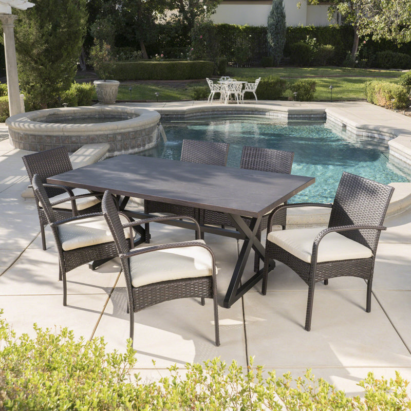 Aram 6 - Person Wicker Patio Dining Set with Rectangular Table, Brown