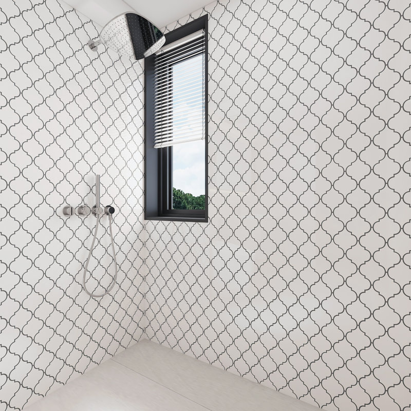Glass Arabesque 4" x 5" Glass Novelty Tile, White