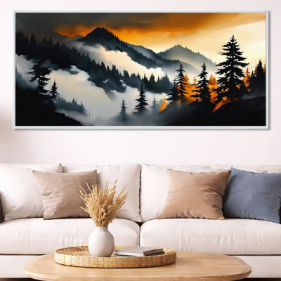 Black Orange Black and Orange Gray Crest Grove I – Mountain Framed Print, Scenic Canvas Wall Art