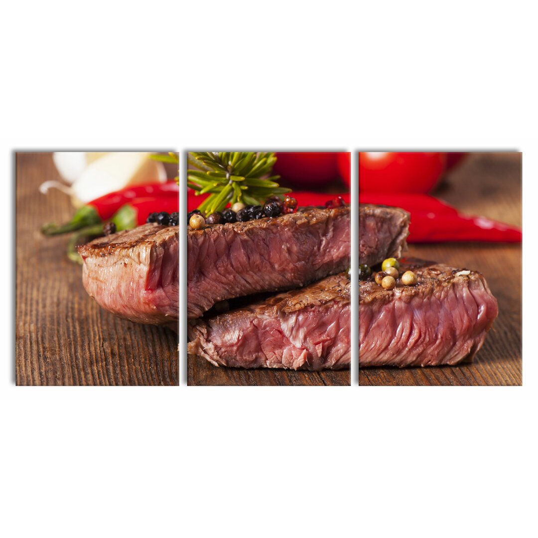 3-tlg. Leinwandbilder-Set Saftiges Pfeffer Steak