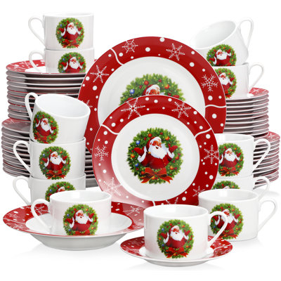 SantaClaus 60 Piece Porcelain China Dinnerware Set - Service for 12
