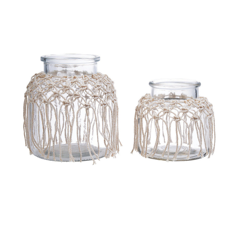 Ensemble de vases en verre avec garniture en macramé - aucun - vases - 2 pièces