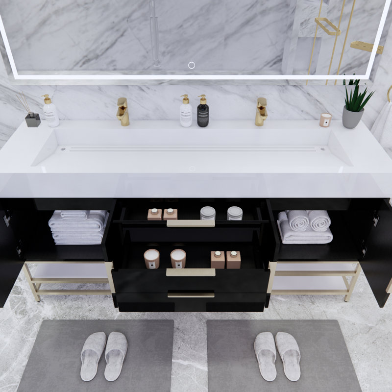 Ensemble de meuble-lavabo double 72 po Glasgow, Noir très lustré, Blanc lustré