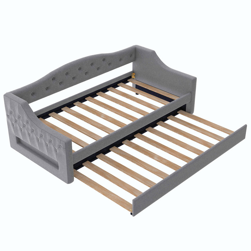 Upholstered Daybed With LED and Trundle, Gray
