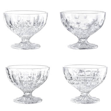 Whole Housewares | Glass Dessert Bowls | Set of 4 Unique Mini Trifle Footed Cups | 8 Ounce Clear Glass | Salad / Ice Cream Sundae Cups