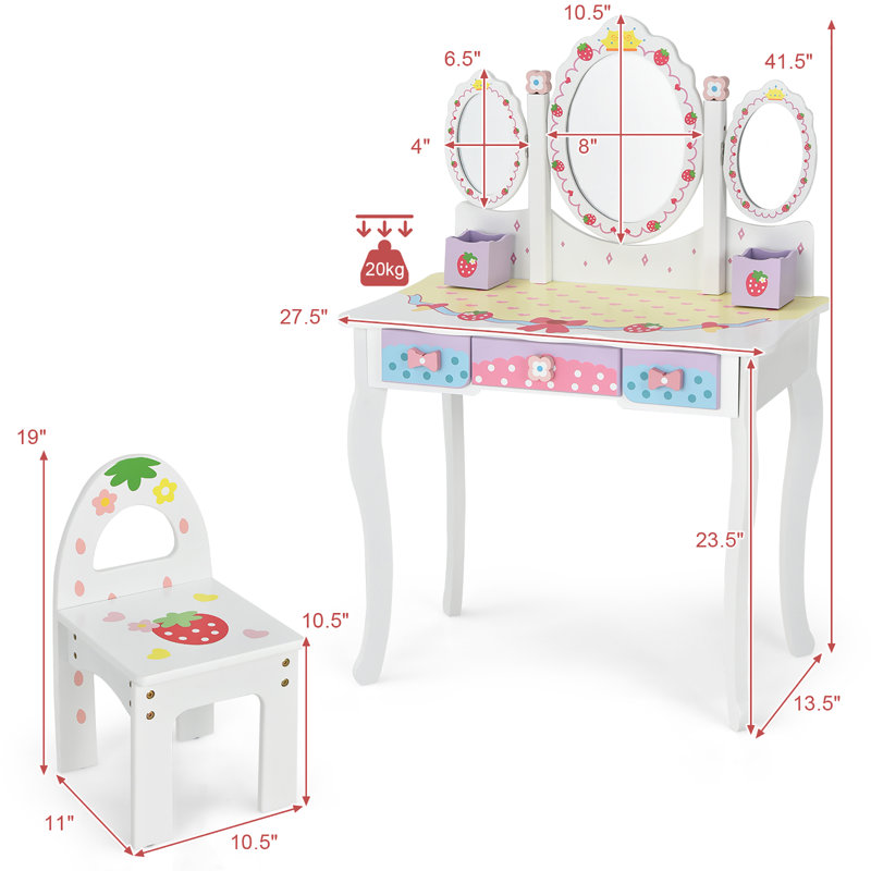 Ensemble coiffeuse avec miroir pour enfant Diega