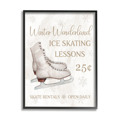 «Ice Skating Lessons», impression encadrée sur bois par Conrad Knutsen