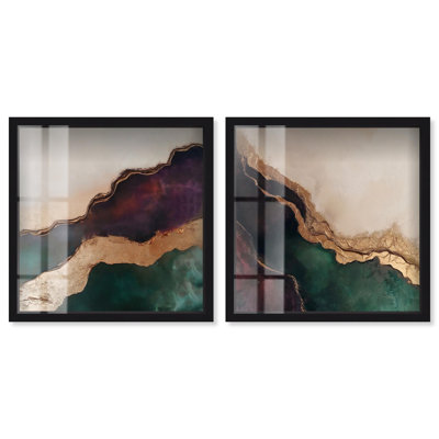 «Traces of Gold Diptych Shadowbox» par Art Remedy, cadre noir, 30 x 30