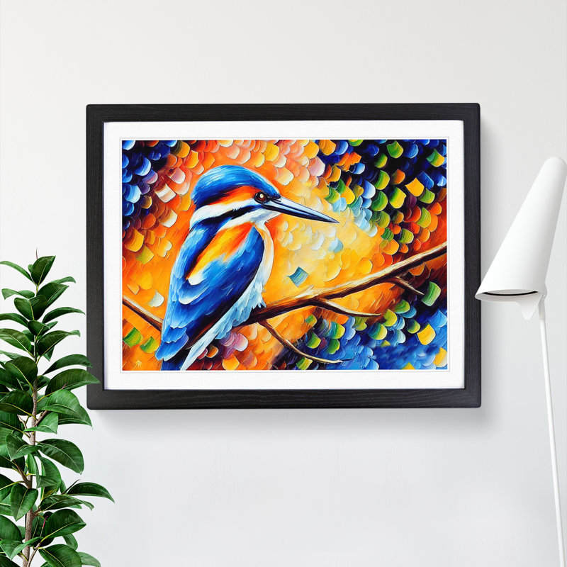 Kingfisher Bird Vol.4 Abstract - Single Picture Frame Painting, Black, 46cm H x 64cm W x 2cm D