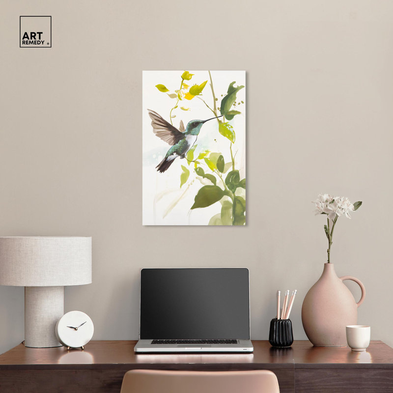 Green and Yellow Hummingbird Wrapped Canvas Art, 24" x 16"