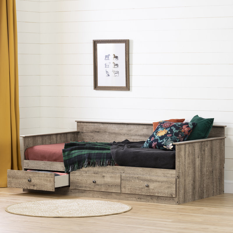Twin Weathered Oak Daybed with 3 Storage Drawers