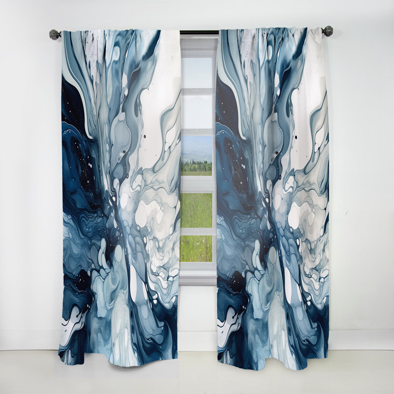 Blue Grey Ethereal Elixir I - Modern Room Darkening Abstract Curtain - 1 Panel, L 52 po x L 108 po