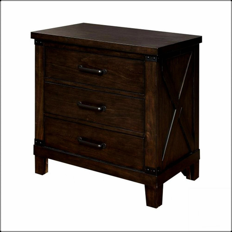 Table de chevet rustique en bois massif avec 3 tiroirs et poignées de bar, parfaite pour le rangement et le style de la chambre à coucher