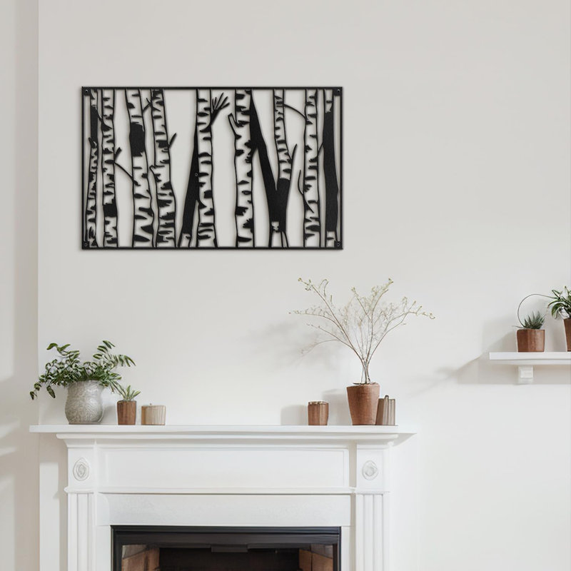 Décoration murale abstraite en métal Silent Birch Forest, H 15,12 po x l 24 po x P 0,05 po, Noir
