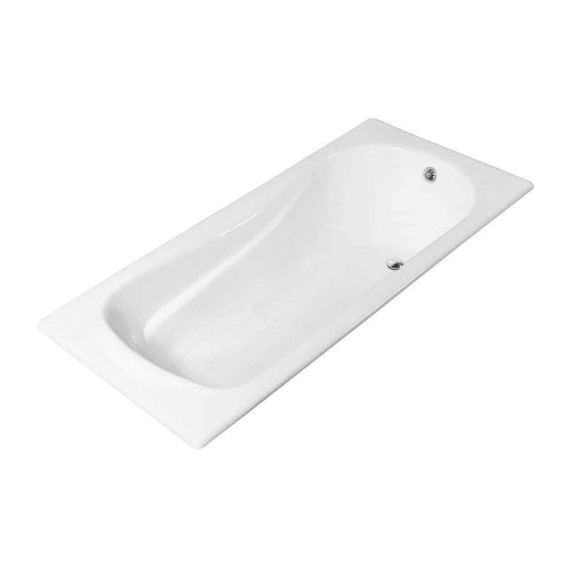 Baignoire de trempage encastrée en fonte 71 po avec plateau en bambou Streamline, Chrome poli