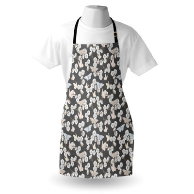 East Urban Home Flowers Insects Apron Unisex Vintage Foliage Art Adult Size Grey and Warm Taupe