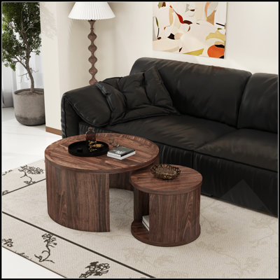 Ensemble de 2 tables basses gigognes rondes, bois naturel, design gain de place pour salon et chambre, 31,5 pouces