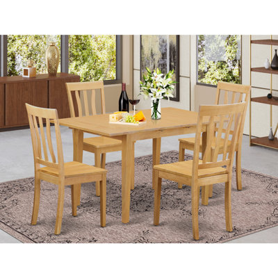 5-Piece Natural Oak Finish Solid Wood Top - Dining Room Set - Seats 4