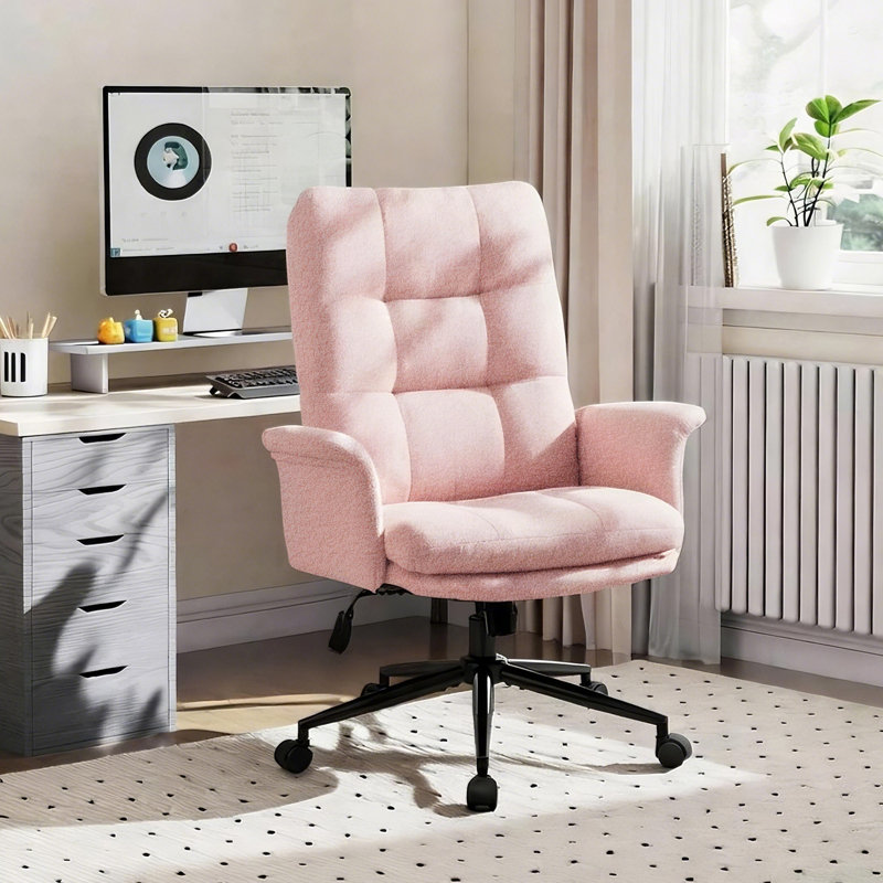 Chaise de bureau pivotante rembourrée, Rose