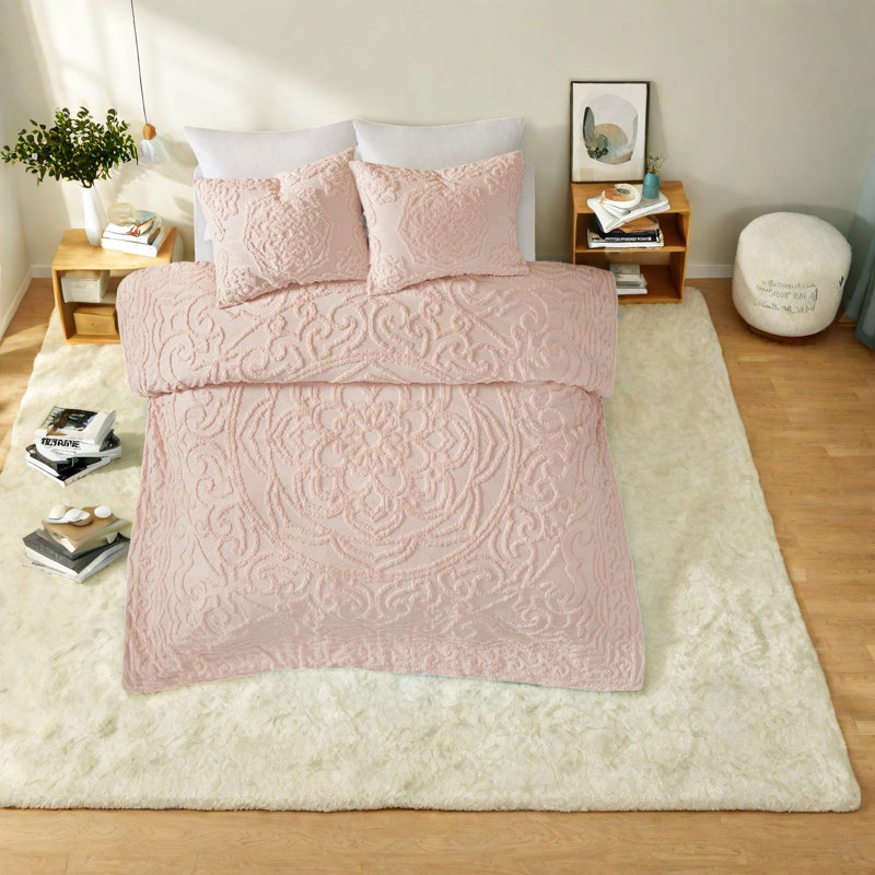Ensemble de literie en coton de qualité supérieure, conception touffetée rosée, style toutes saisons