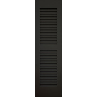 Volets extérieurs Americraft à deux persiennes égales en bois véritable (par paire), 15 po L x 82 po H, avec capuchons de volets en aluminium, noirs
