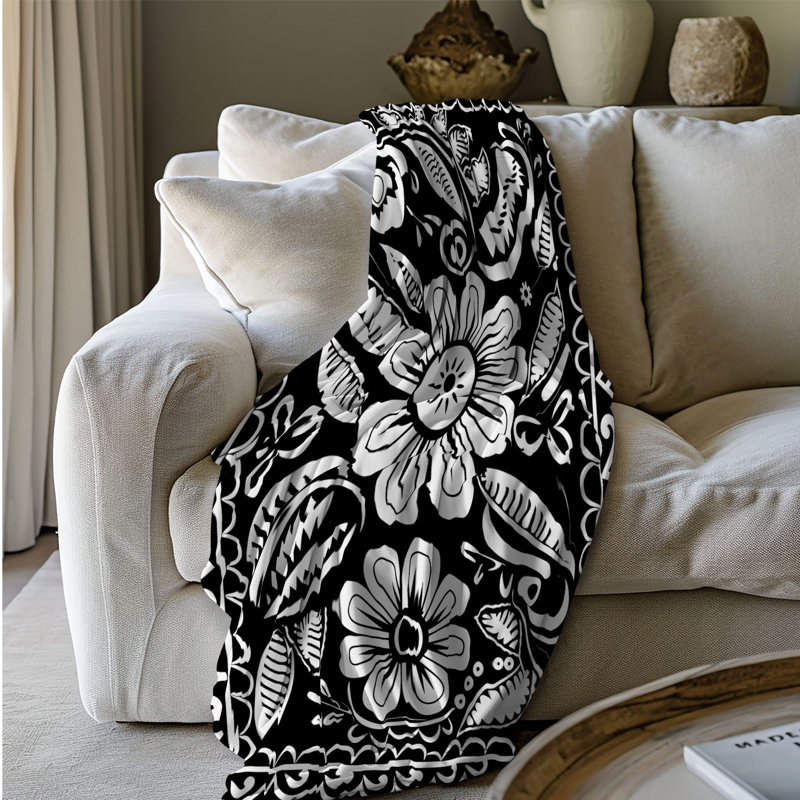 Floral mexicain à encre - Couverture Sherpa de qualité supérieure 1 pièce, Lit simple