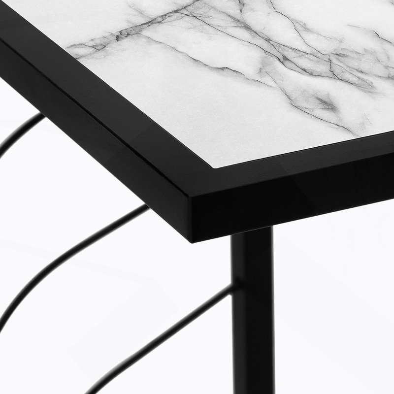 Table d'appoint, en forme de C, bout, côté, collation, stratifié aspect marbre blanc, métal noir
