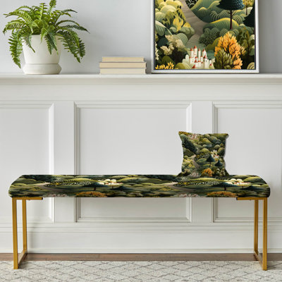 Green Green Dreamy Forest Landscape - Banc tapissier abstrait doré