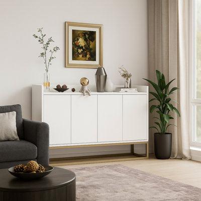 Buffet moderne Trexm: Armoire buffet élégante avec grand espace de rangement, idéale pour la salle à manger et le vestibule, finition blanche, fabrication en panneau de particules, parfaite pour organiser la vaisselle et rehausser l'esthétique de la décoration intérieure