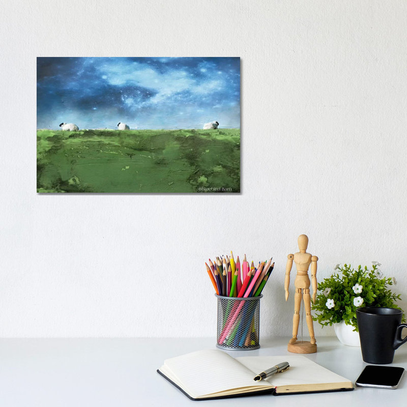 Distant Hillside Sheep by Night 1 Piece Wrapped Canvas Wall Art, 20.32 cm H x 30.48 cm W