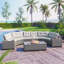 8-Pieces Outdoor Wicker Round Sofa Set, Half-Moon Sectional with Weather-Resistant PE Rattan and Rectangular Coffee Table, Movable Cushions-1522851770