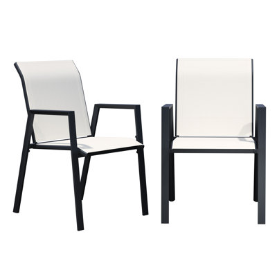 Outdoor PVC-coated polyester Dining Chairs Set of 2, Patio Stacking Armchair with Metal Frame and Backrest for Outdoor