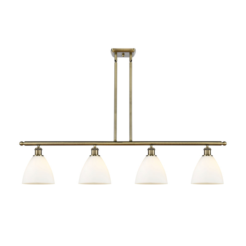 Luminaire suspendu linéaire à 4 lumières pour îlot de cuisine Amillya, Laiton antique, Blanc mat