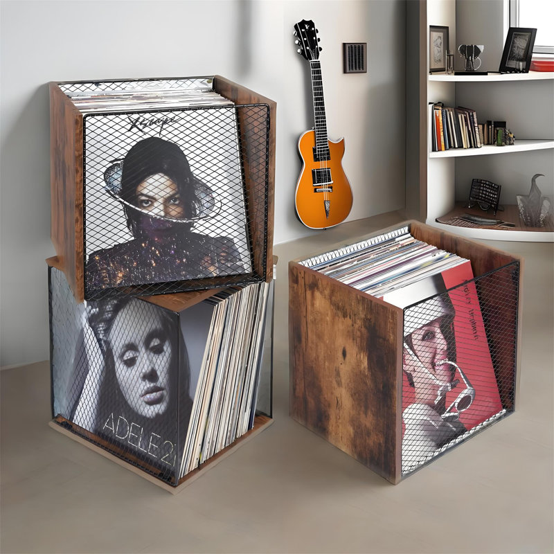 1 Cube Record Holder Shelf Vinyl Record Storage Furniture, 12.6"D x 11.8"W x 12.6"H