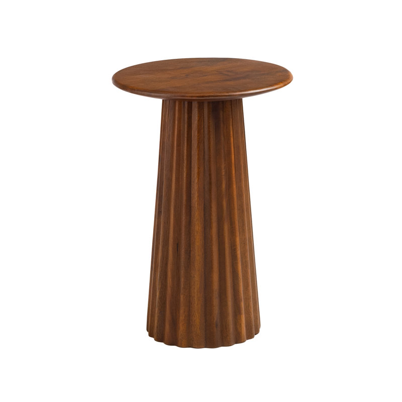 Tilly Round Top Solid Wood End Table with Fluted Base, Walnut