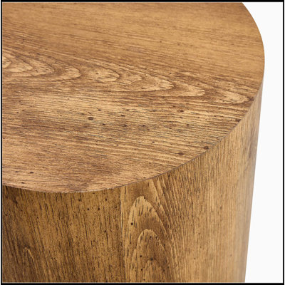 Ensemble de trois tables basses cylindriques en bois aggloméré à motif de marbre