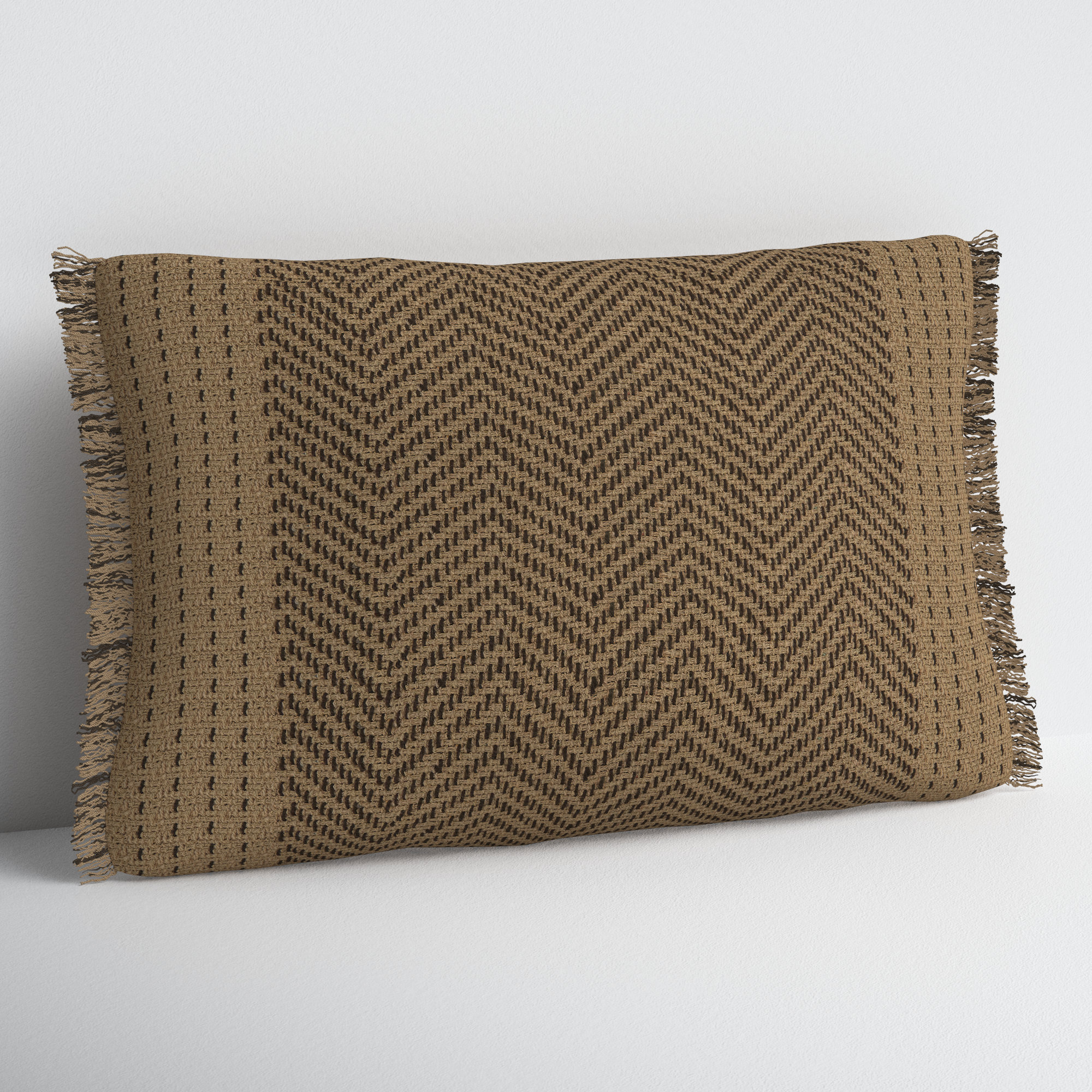 Carey Fringed Cotton Lumbar Throw Pillow, Polyester/Polyfill, Natural