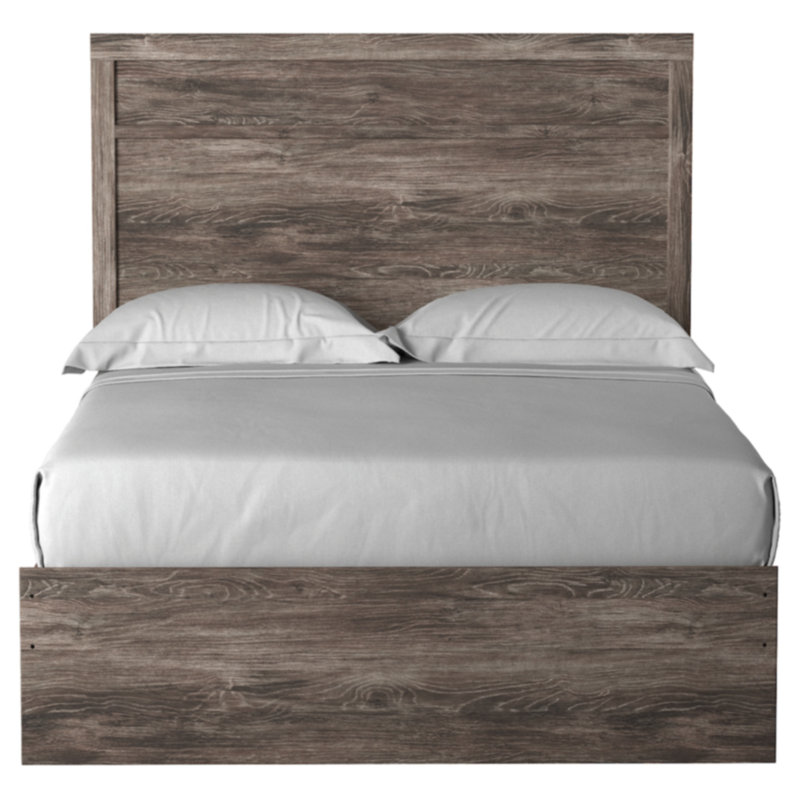 Ralinksi Full Gray Oak Wood Panel Bed with Headboard