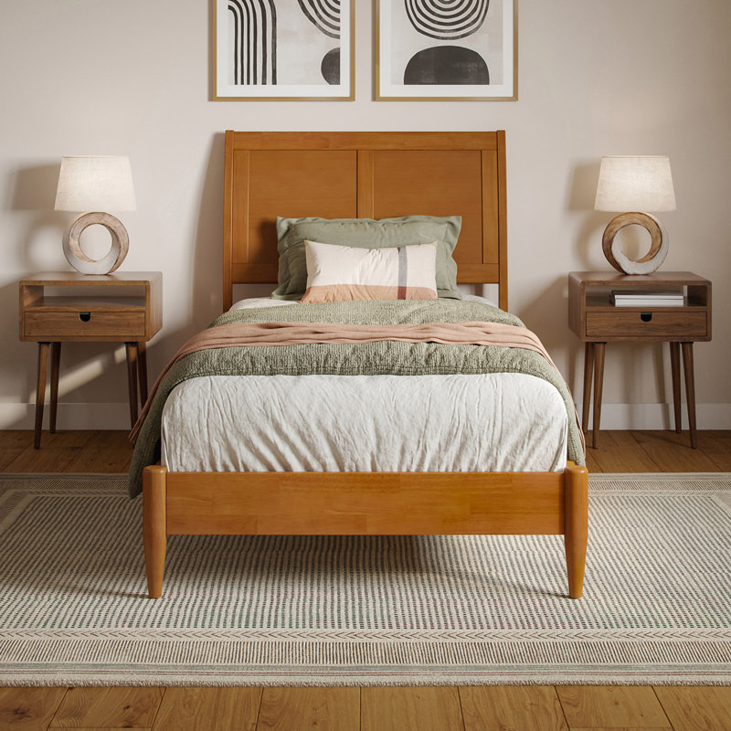 Ambrey Solid Wood Low Profile Sleigh Platform Bed with Matching Footboard, Light Toffee, Twin XL