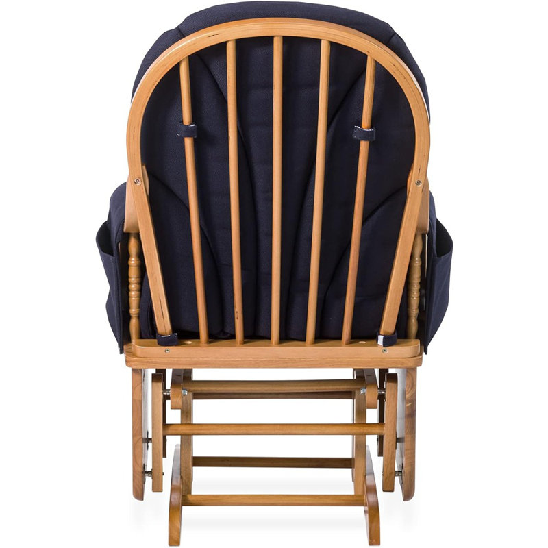 Natural Wood and Navy Blue Cushioned Glider Rocker