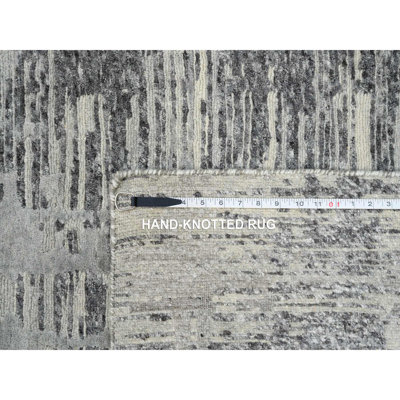 Tapis oriental surdimensionné de 12 po x 18 po x 3 po gris clair noué à la main de conception moderne Sh64714