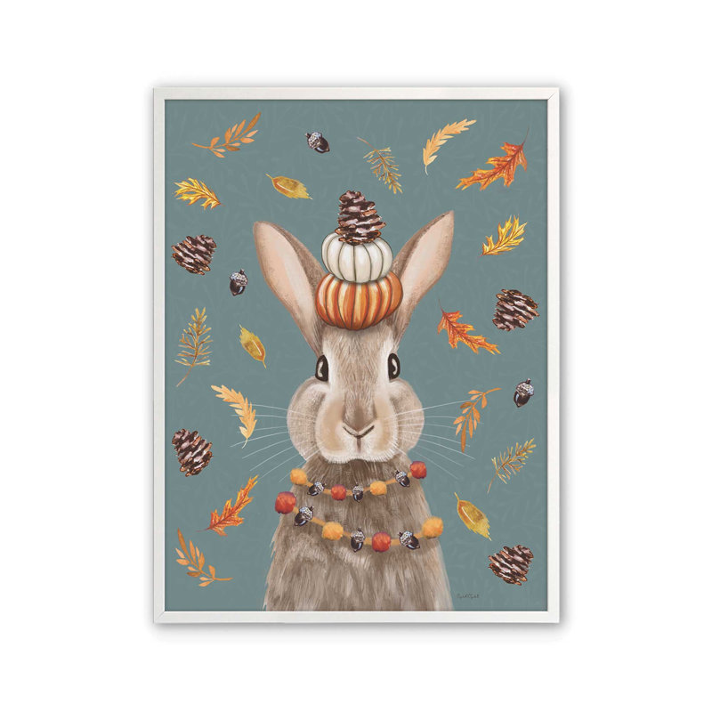 «Fall Rabbit» par Elizabeth Tyndall, reproduction d'art, L 18 po x H 24 po, Blanc, Impression encadrée