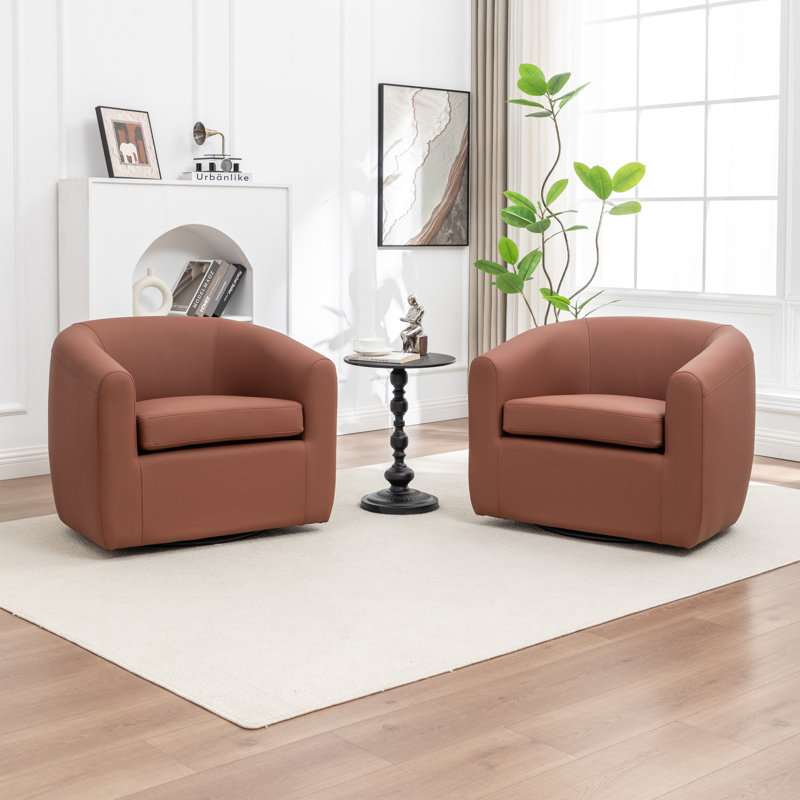 Morre Upholstered Swivel Barrel Chair, Brown