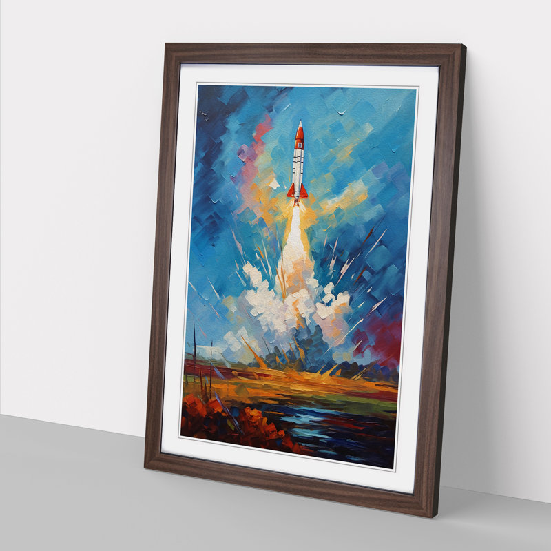 Rocket Impressionism - Single Picture Frame Print on Wood, Walnut, 64cm H x 46cm W x 2cm D