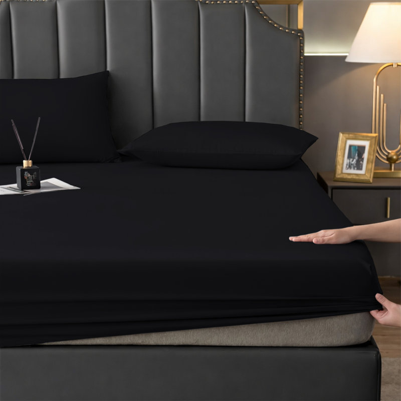 Aspire Homeware Premium 25cm Deep Fitted Sheet for Stylish and Comfortable Bedding, Black, Double (4'6)