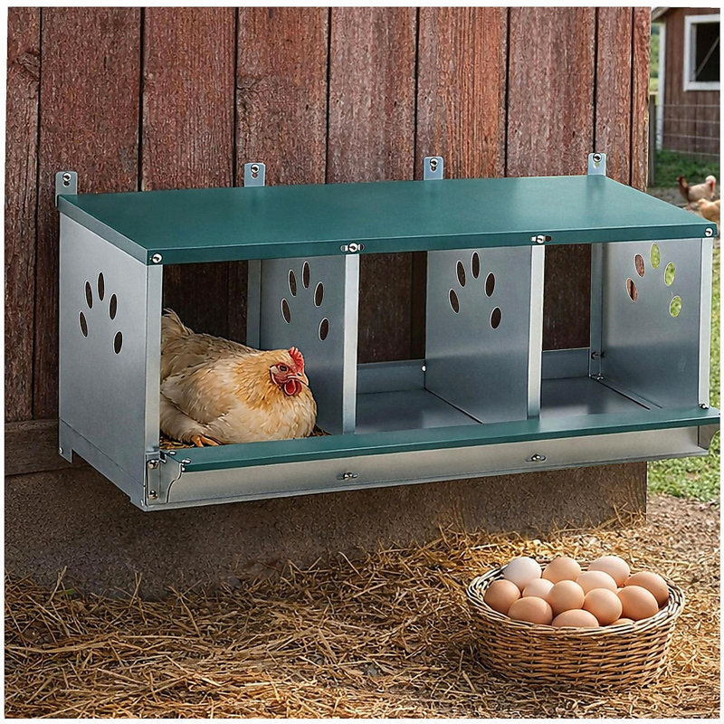 Boîte de nidification en métal pour poulet, boîte de nidification à 3 compartiments, boîte de nidification en acier galvanisé pour poules, facile à assembler